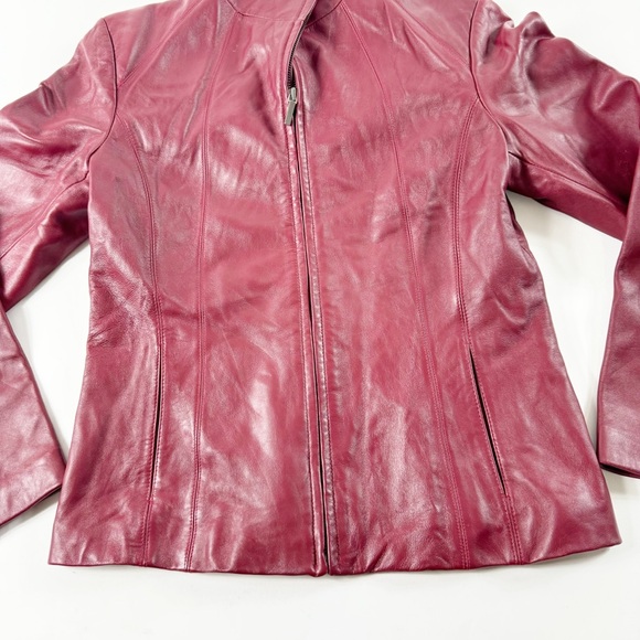 🪩 267. SIENA women’s small wine red leather jacket full zip - Picture 3 of 12